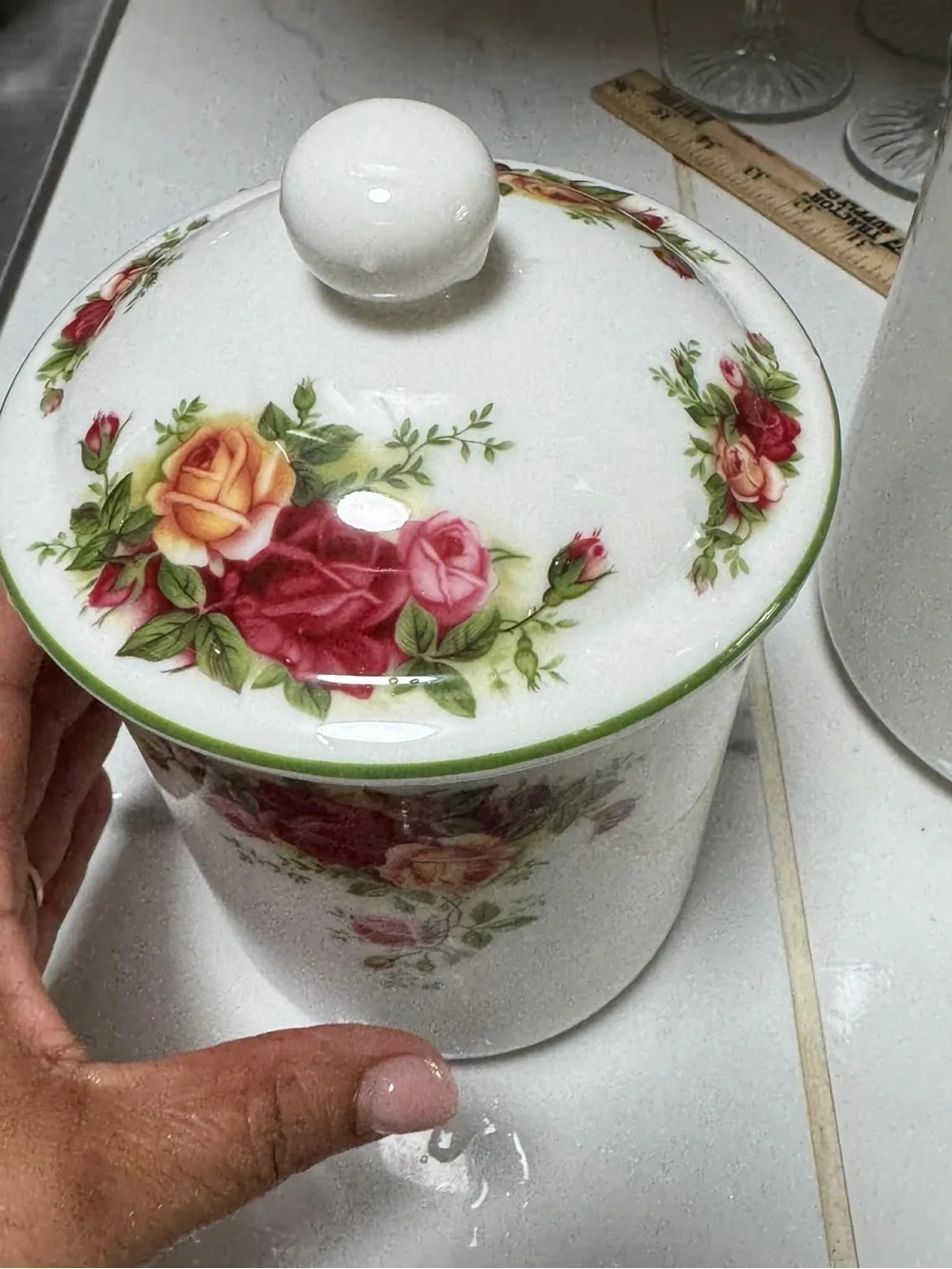 Royal Albert White Porcelain Canister Set with Pink and Yellow Rose Pattern